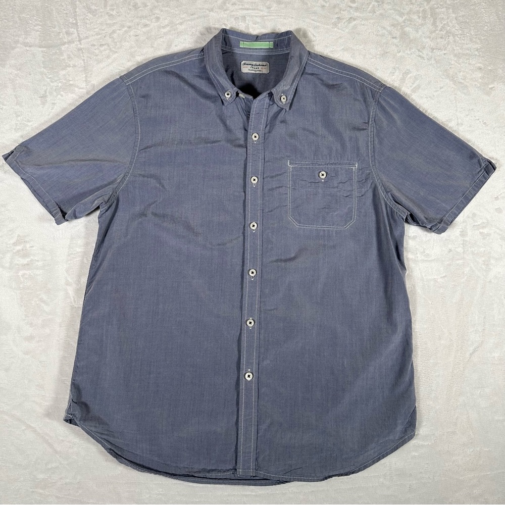 Tommy Bahama Jeans Shirt Men Size M Short Sleeve Single Pocket Cotton Blend EUC
